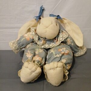 Vintage 1980's Handmade Stuffed Bunny Rabbit Chunky Bunny Floral Outfit